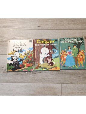3 Vtg Kids Wonder Hardcover Books Casper Felix Cat Snow White Seven Dwarfs
